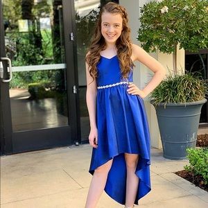 Royal Blue high-low formal dress with rhinestones